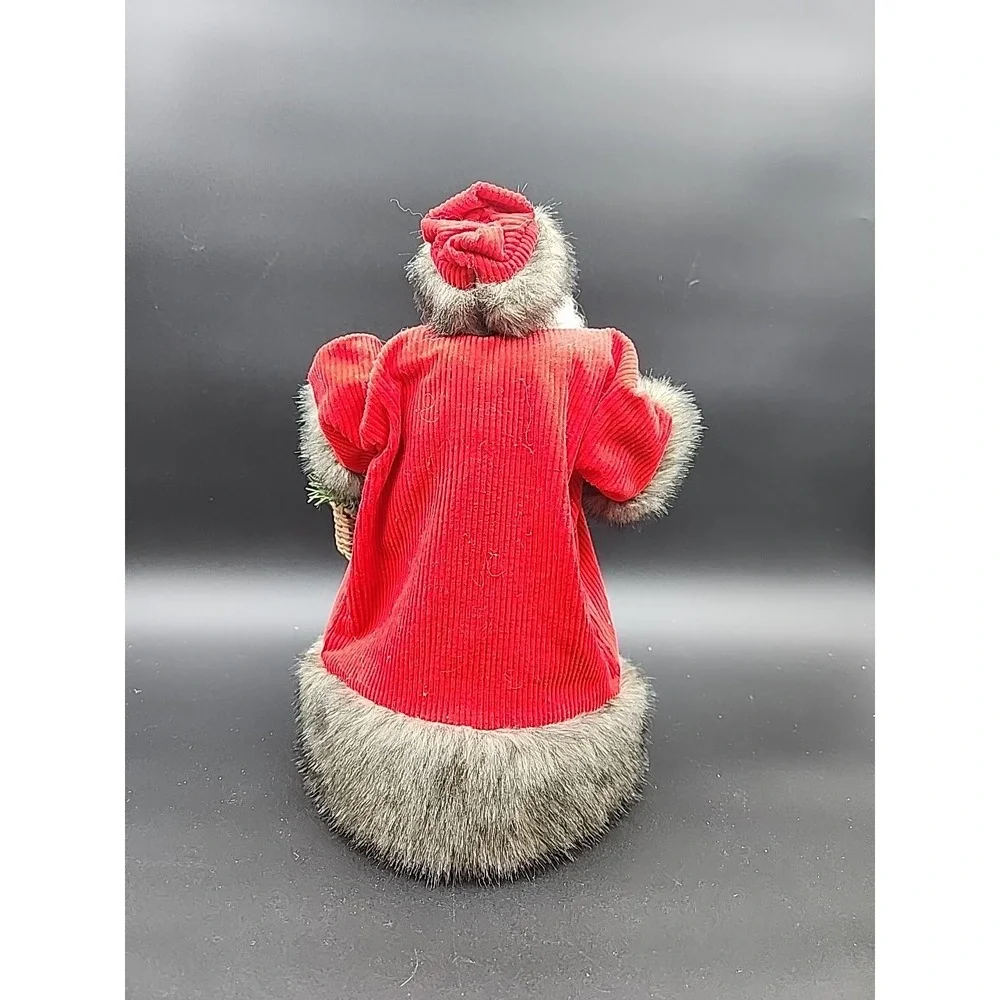 Old World Santa Christmas Tree Topper 13 Inch Red Green Corduroy Faux Fur Trim